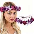thumbnail image 1 of Ljudmp Women's Bohemian Simulated Rose Flower Wreath Adjustable Rose Flower Crown Headband Wedding Party Floral Headpiece Purple, 1 of 2