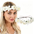 thumbnail image 1 of Ljudmp Women's Bohemian Simulated Rose Flower Wreath Adjustable Rose Flower Crown Headband Wedding Party Floral Headpiece White, 1 of 2