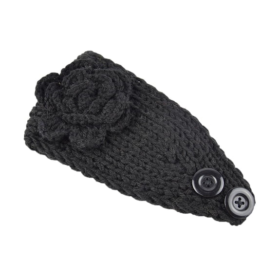 Ljudmp Women's Cable Knitted Turban Headband Flower Ear Warmer Head Wrap Hair Band With Button Black