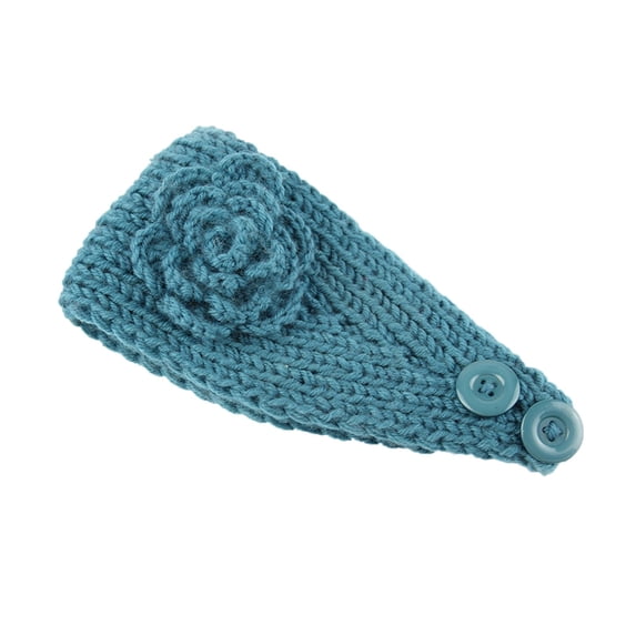 Ljudmp Women's Cable Knitted Turban Headband Flower Ear Warmer Head Wrap Hair Band With Button Blue