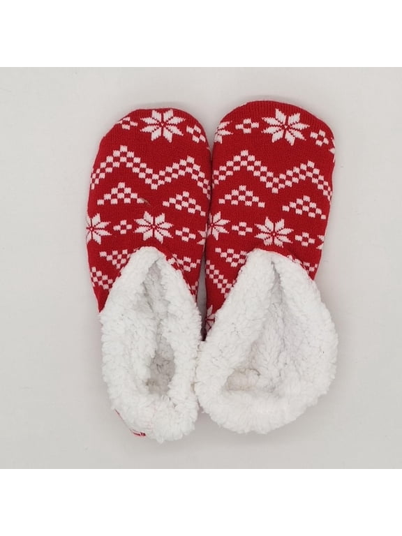 Women's Christmas Ankle Slipper Socks Fleece Lining Fuzzy Non Slip Thermal House Socks with Grips Gifts Warm Winter Socks C1 Red