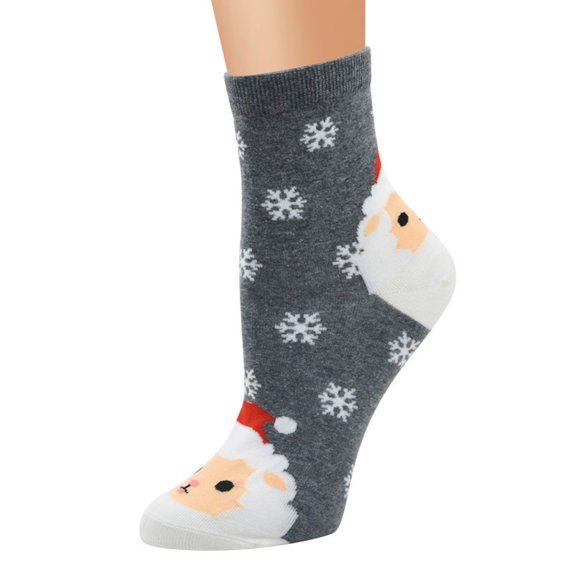 Ljudmp Women's Christmas Cotton Crew Socks Elastic Cute Funny Winter Warm Holiday Slipper Socks Grey