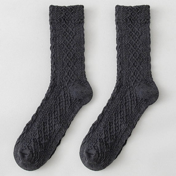 Ljudmp Women's Chunky Cable Knit Crew Socks Retro Diamond Pattern Winter Warm Socks Cold Weather Soft Mid-Calf Thermal Thick Socks Dark Gray