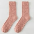 thumbnail image 1 of Ljudmp Women's Chunky Cable Knit Crew Socks Retro Diamond Pattern Winter Warm Socks Cold Weather Soft Mid-Calf Thermal Thick Socks Pink, 1 of 2