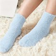 thumbnail image 1 of Ljudmp Women's Coral Velvet Fuzzy Fluffy Cozy Slipper Socks Winter Warm Soft Crew Mid Tube Socks Plain Color Plush Home Sleeping Socks Light Blue, 1 of 5