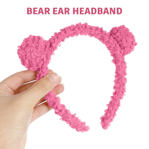 Ljudmp Women's Cute Bear Ear Headband Make Up Hairband Soft Fluffy Hair Hoop Hair Wrap for Skin Care Face Washing Hot Pink