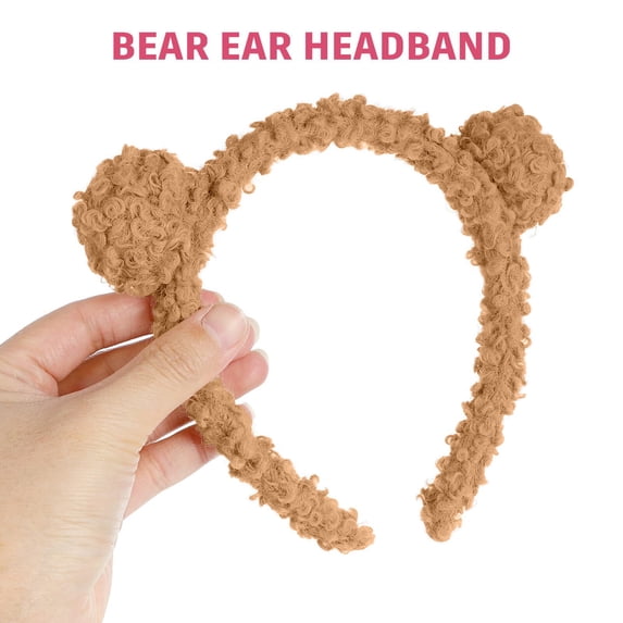 Ljudmp Women's Cute Bear Ear Headband Make Up Hairband Soft Fluffy Hair Hoop Hair Wrap for Skin Care Face Washing Khaki