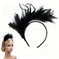 thumbnail image 1 of Ljudmp Women's Feather Headband 20s 50s Flapper Fancy Fascinator Hairband Tea Party Cocktail Wedding Party Headwear Hair Accessories Black, 1 of 7