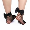 thumbnail image 1 of Ljudmp Women's Fish Net Bowknot Crew Socks Mesh Stretchy See Through Socks Nylon Fishnet Daily Party Role-Playing Wear Socks Black, 1 of 2