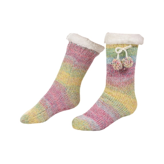 Ljudmp Women's Fleece Lined Cuffed Winter Mid Tube Socks with Pom Pom Winter Thickened Warm Tie Dye Gradient Fuzzy Knit Cozy Thermal Sleep Socks Yellow