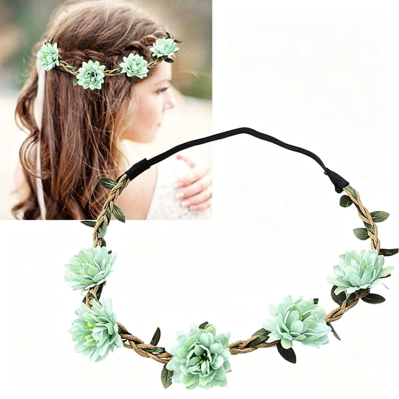 Ljudmp Women's Floral Headpieces Collection Accessories Adjustable Boho Hair Wreaths Flower Crowns Tiaras for Brides Bridesmaids A2 Blue