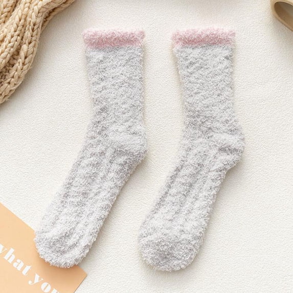 Ljudmp Women's Fuzzy Crew Socks Cozy Soft Fluffy Cute Slipper Socks Sleeping Warm Mid Tube Socks Christmas Gift Khaki