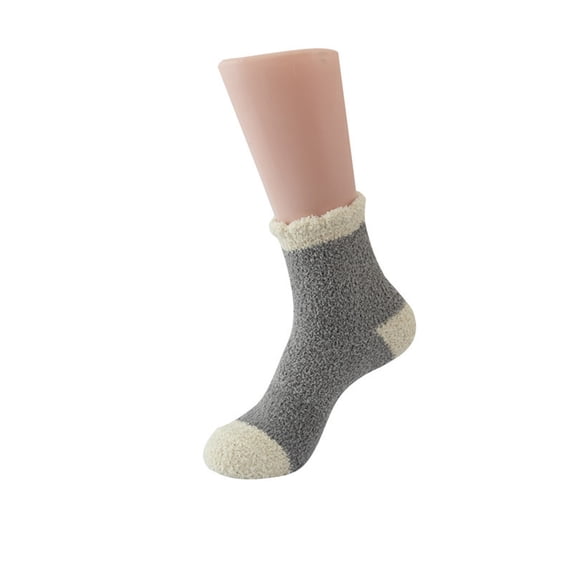 Ljudmp Women's Fuzzy Socks Thick Plush Warm Fleece Crew Mid Calf Floor Socks Cozy Winter Lounge Sleeping Socks Coral Velvet Slipper Socks Gray