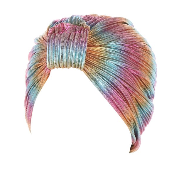 Ljudmp Women's Glitter Pre-Tied Turban Head Wrap Knot Pleated Stretch Muslim Headscarf Chemo Cap Hair Cover for Hair Loss Hijab Headwear Sky Blue