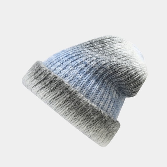 Ljudmp Women's Gradient Tie-Dye Beanie Soft Warm Slouchy Knitted Hat Comfortable Stretchy Winter Skull Cap Cuffed Beanie Blue