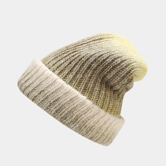 Ljudmp Women's Gradient Tie-Dye Beanie Soft Warm Slouchy Knitted Hat Comfortable Stretchy Winter Skull Cap Cuffed Beanie Brown