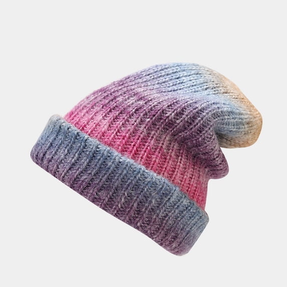 Ljudmp Women's Gradient Tie-Dye Beanie Soft Warm Slouchy Knitted Hat Comfortable Stretchy Winter Skull Cap Cuffed Beanie Hot Pink