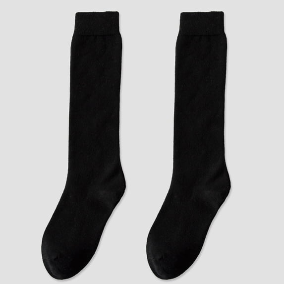 Ljudmp Women's Knee High Socks Seamless Cotton School Uniform Stockings Stay-up Cuffs Stretchy Tights Boot Socks Black