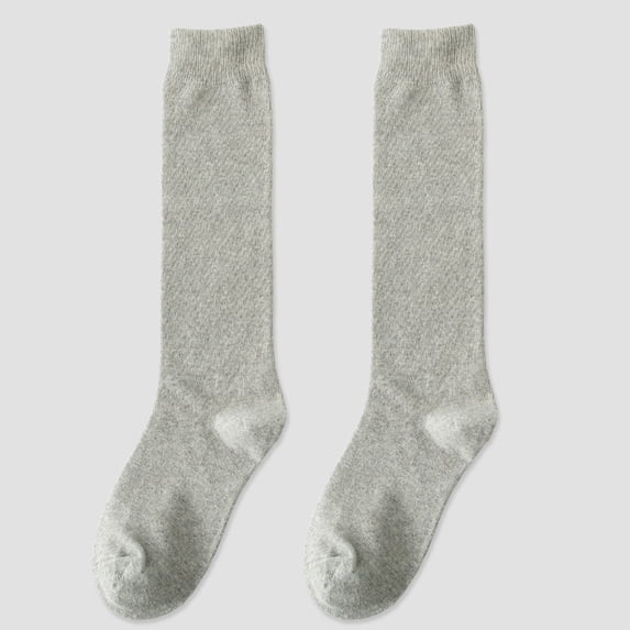 Ljudmp Women's Knee High Socks Seamless Cotton School Uniform Stockings Stay-up Cuffs Stretchy Tights Boot Socks Grey