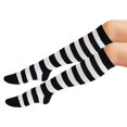 thumbnail image 1 of Ljudmp Women's Men's Christmas Knee High Sock Festive Xmas Costume Striped Socks Long Stocking For Unisex Christmas GiftsWhite&Black, 1 of 1