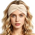 thumbnail image 1 of Ljudmp Women's Men's Extra Wide Headbands Soft Turban Twist Headband Stretchy Non Slip Workout Yoga Hair Band Beige, 1 of 5