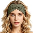 thumbnail image 1 of Ljudmp Women's Men's Extra Wide Headbands Soft Turban Twist Headband Stretchy Non Slip Workout Yoga Hair Band Blackish Green, 1 of 5