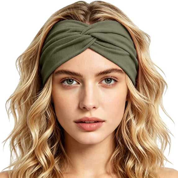 Ljudmp Women's Men's Extra Wide Headbands Soft Turban Twist Headband Stretchy Non Slip Workout Yoga Hair Band Blackish Green