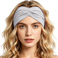 thumbnail image 1 of Ljudmp Women's Men's Extra Wide Headbands Soft Turban Twist Headband Stretchy Non Slip Workout Yoga Hair Band White, 1 of 5