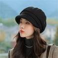 thumbnail image 1 of Ljudmp Women's Newsboy Cap Soft Warm Foldable Brim Knitted Beret Cabbie Hat for Winter Travel Everyday Outdoors Black, 1 of 3