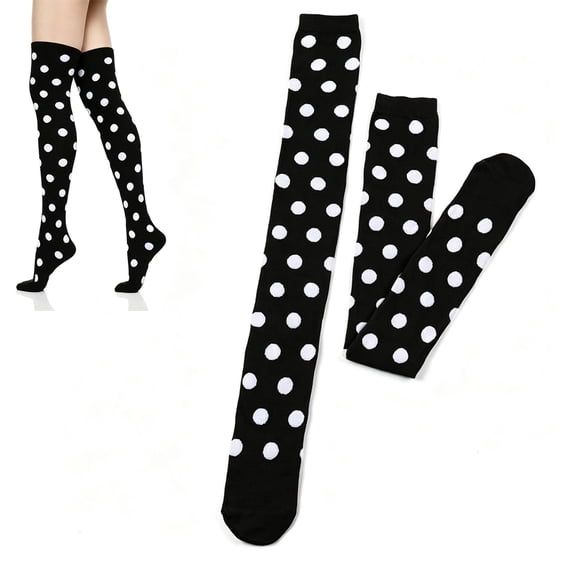 Ljudmp Women's Polka Dot Thigh High Socks Adult Girls Christmas Role Playing Party Festival Makeup Dress Up Over Knee Stocking Black&White Dot