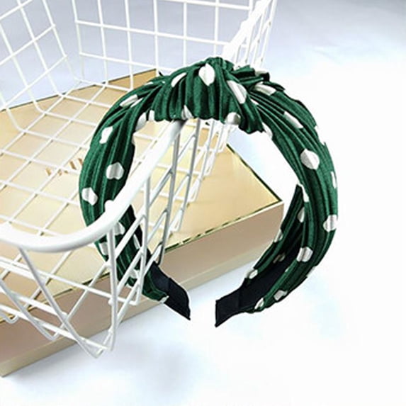 Ljudmp Women's Polka Dot Wide Headbands Non Slip Ruffle Top Knotted Headwrap Hair Hoop Cute Padded Hairband Trendy Headwear Green