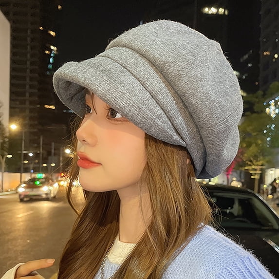 Ljudmp Women's Retro Newsboy Cap Cute Vintage Baker Boy Hat Fall Winter Casual Cabbie Hat Foldable Wide Trim Painter Hat Grey
