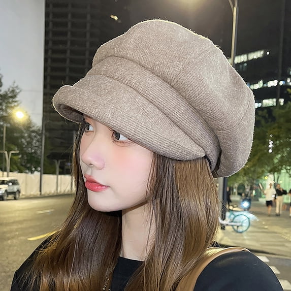Ljudmp Women's Retro Newsboy Cap Cute Vintage Baker Boy Hat Fall Winter Casual Cabbie Hat Foldable Wide Trim Painter Hat Khaki