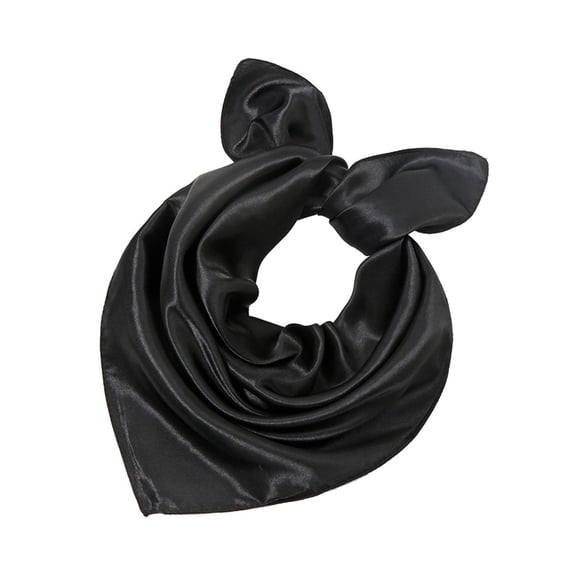 Ljudmp Women's Satin Square Scarf Plain Color Emulation Silk Handkerchief Hair Ribbon Headband Bandana Hair Wrapping Black