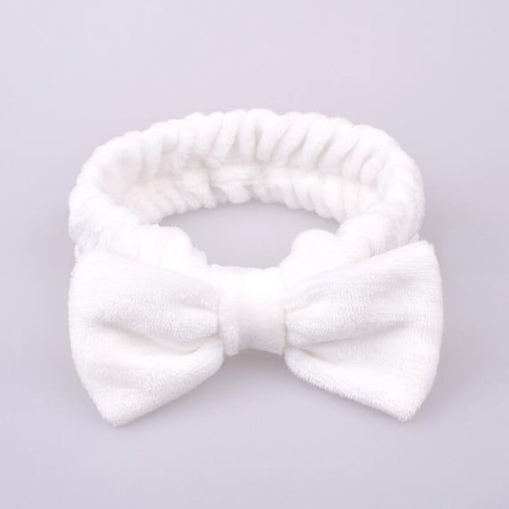 Ljudmp Women's Spa Headband for Washing Face Skincare Makeup Hairband Coral Velvet Cute Bow Knot Spa Head Wrap Elastic Soft Face Wash Headband White