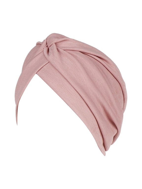 Women's Twisted Top Instant Turban Hijab Head Wrap Cancer Chemo Beanies Cap Headwear Cap Bonnet Hair Loss Head Covering Hat Pink