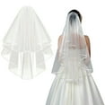 thumbnail image 1 of Ljudmp Women's Wedding Veil with Comb 80cm/31.5in Two-Layer Tulle Bridal Veil Elegant Ribbon Edge Hair Accessory for Brides Bachelorette Parties Beige, 1 of 2