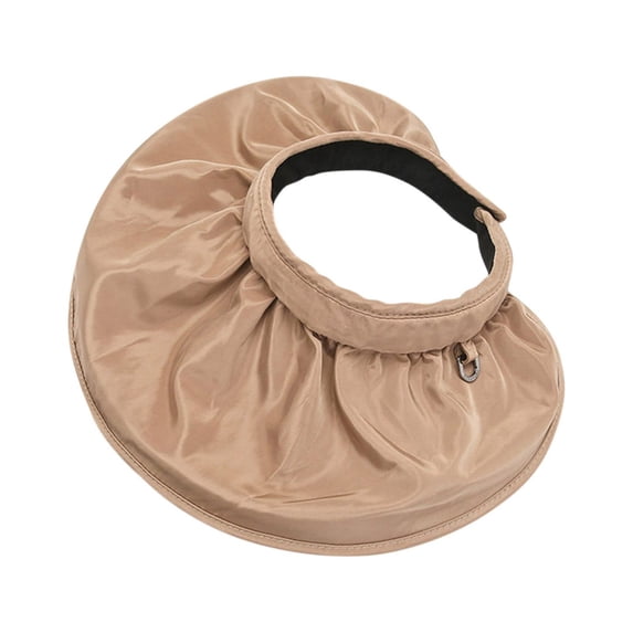 Ljudmp Womens 5.5" Extra Wide Brim Visor Sun Hat Foldable Empty Top UV Protection Hat Portable Travel Beach Hair Hoop Sun Cap Khaki
