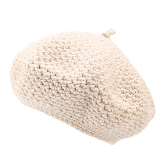 Ljudmp Womens Acrylic Knitted Beret Hats Slouchy Classic Beanie Cap Packable Artist Painter Hat Winter Thick Warm Elastic Earmuff Cap Beige