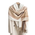 thumbnail image 1 of Ljudmp Womens Autumn Winter Scarf Fringed Plaid Scarf Warm Soft Chunky Large Blanket Wrap Shawl Scarves Cold-weather Color Block Neck Wrapping Head Scarf Khaki, 1 of 4