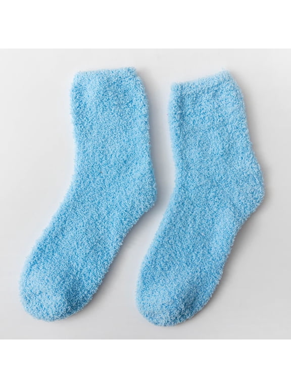 Womens Coral Fleece Cloud Fuzzy Socks Soft Warm Sleep Socks Cozy Fluffy Slipper Crew Socks Winter Mid Calf Socks Sky Blue 1Pair