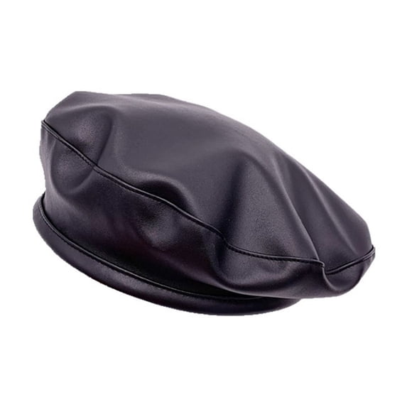 Ljudmp Womens Faux Leather Beret Hat Adjustable Plain Color Painter Cap Autumn Winter Vintage French Beanie Newsboy Flat Cap Black