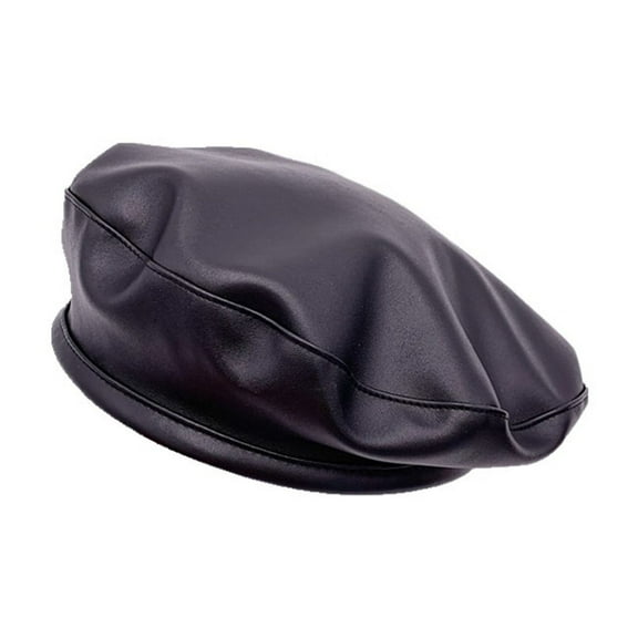 Ljudmp Womens Faux Leather Beret Hat Adjustable Plain Color Painter Cap Autumn Winter Vintage French Beanie Newsboy Flat Cap Black