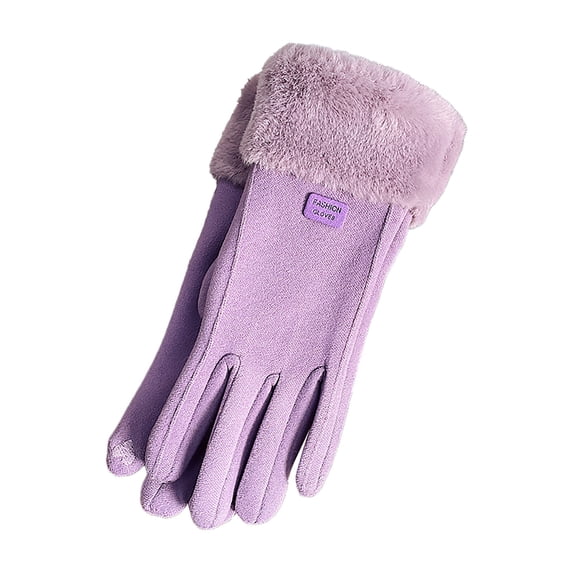 Ljudmp Womens Fuzzy Plush Cuff Winter Gloves Velvet Thickened Fleece Lined Touch Screen Driving Thermal Warm Full Finger Gloves Purple