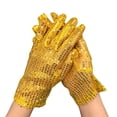 thumbnail image 1 of Ljudmp Womens Glitter Sequin Opera Gloves Sparkling Full Finger Formal Short Gloves for Wedding Bride Evening Party Yellow, 1 of 4