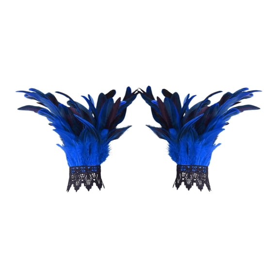 Ljudmp Womens Gothic Lace Feather Gloves Feather Arm Sleeve Wristband Lace Cuff Cosplay Evening Party Opera Costume Accessories Blue