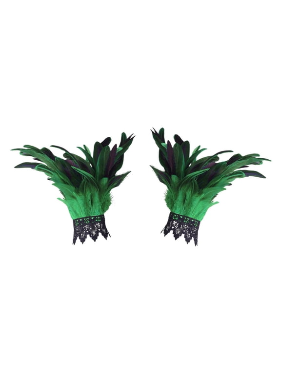 Womens Gothic Lace Feather Gloves Feather Arm Sleeve Wristband Lace Cuff Cosplay Evening Party Opera Costume Accessories Green