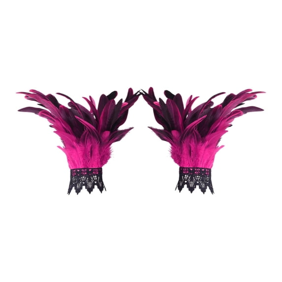 Ljudmp Womens Gothic Lace Feather Gloves Feather Arm Sleeve Wristband Lace Cuff Cosplay Evening Party Opera Costume Accessories Hot Pink
