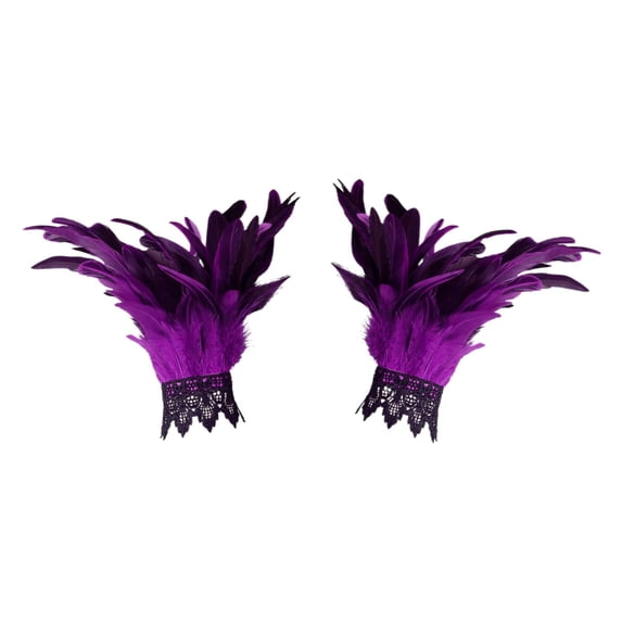 Ljudmp Womens Gothic Lace Feather Gloves Feather Arm Sleeve Wristband Lace Cuff Cosplay Evening Party Opera Costume Accessories Purple