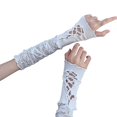 thumbnail image 1 of Ljudmp Womens Gothic Lace-Up Fingerless Gloves Party Club Lolita Long Sleeve Punk Arm Warmers Knitted Ruffled Cuff Arm Sleeve White, 1 of 3